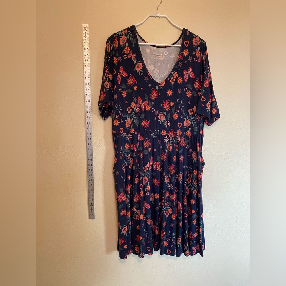 Women’s Plus Torrid Navy Dress with Orange and Red Floral Pattern